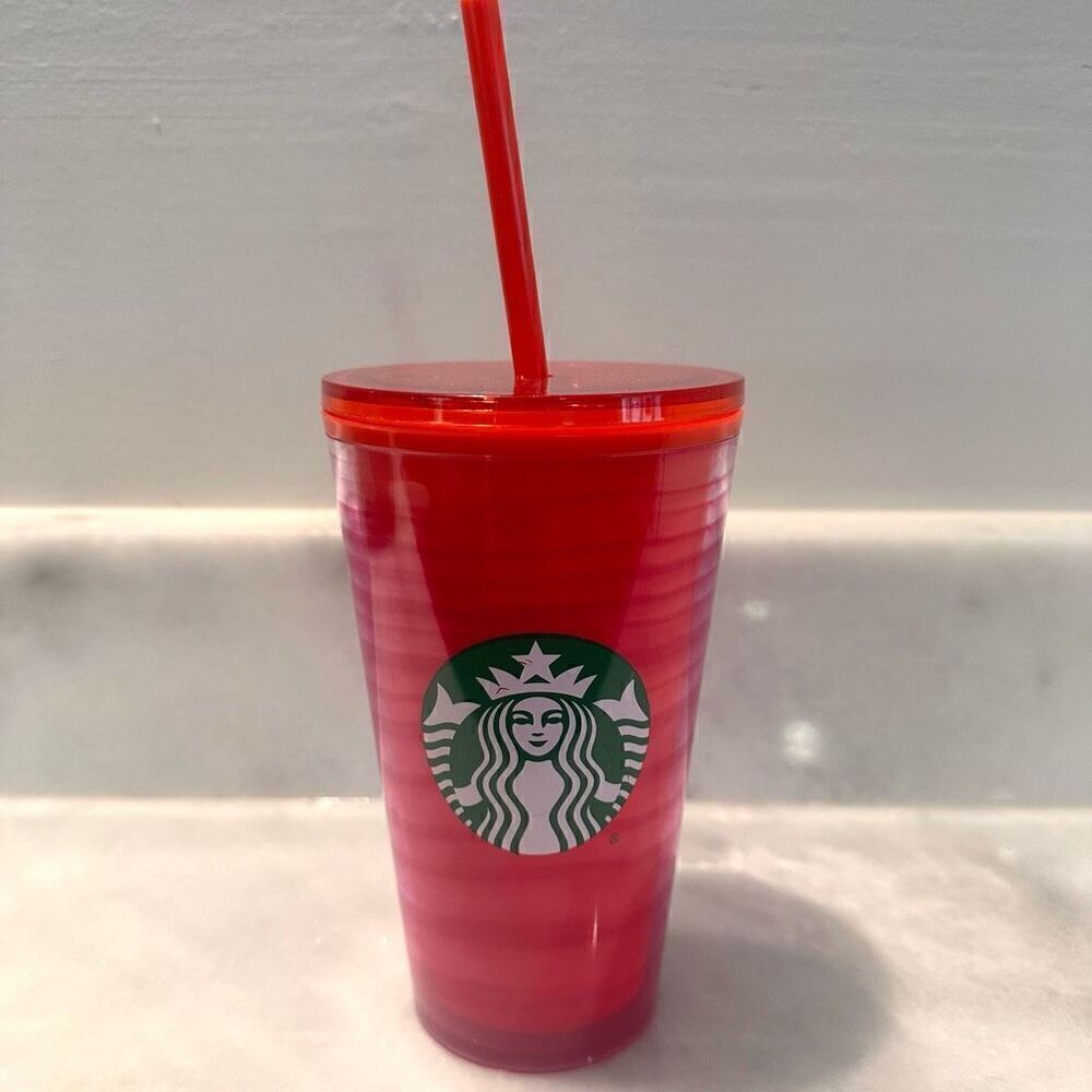 NWT Starbucks Color Waves Plastic Cold Cup Tumbler 2021 W/ Lid & Straw Red 16oz